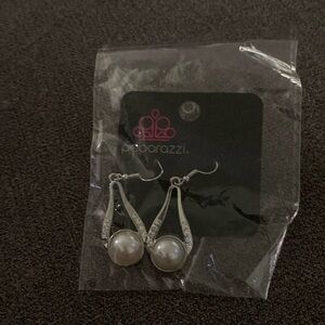 Paparazzi Silver and White Teardrop Earrings
